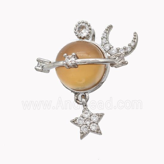 Copper Sun Pendant Pave Yellow Cateye Glass Moon Star Platinum Plated