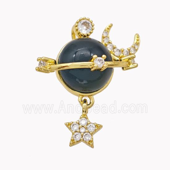 Copper Sun Pendant Pave Black Cateye Glass Moon Star Gold Plated