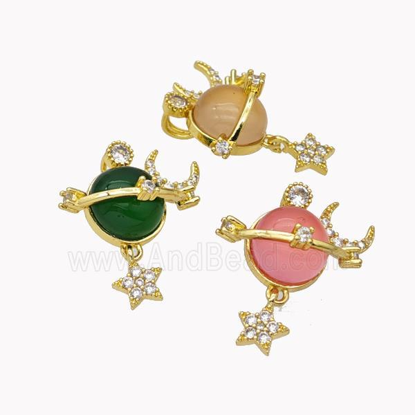 Copper Sun Pendant Pave Cateye Glass Moon Star Gold Plated Mixed