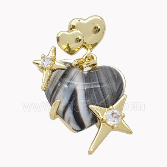 Copper Heart Pendant Pave Acrylic Star Gold Plated