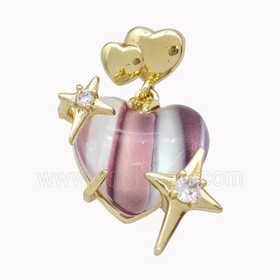Copper Heart Pendant Pave Acrylic Star Gold Plated
