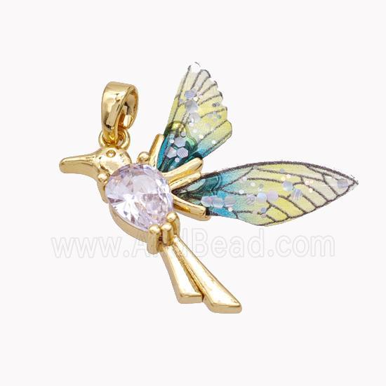 Copper Birds Pendant Pave Zirconia Acrylic Gold Plated