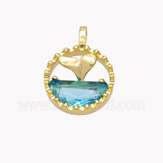 Copper Shark-tail Pendant Pave Crystal Glass Gold Plated