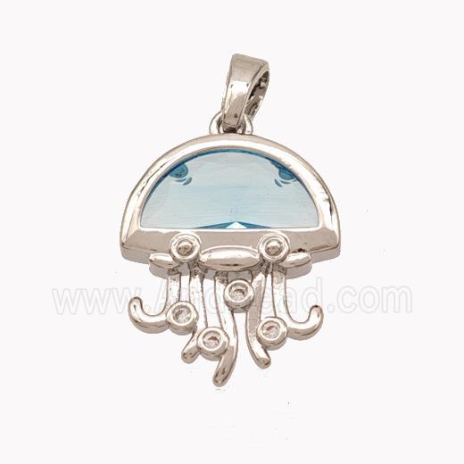 Copper Jellyfish Pendant Pave Crystal Glass Platinum Plated