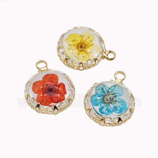 Acrylic Flower Pendant Gold Plated Mixed