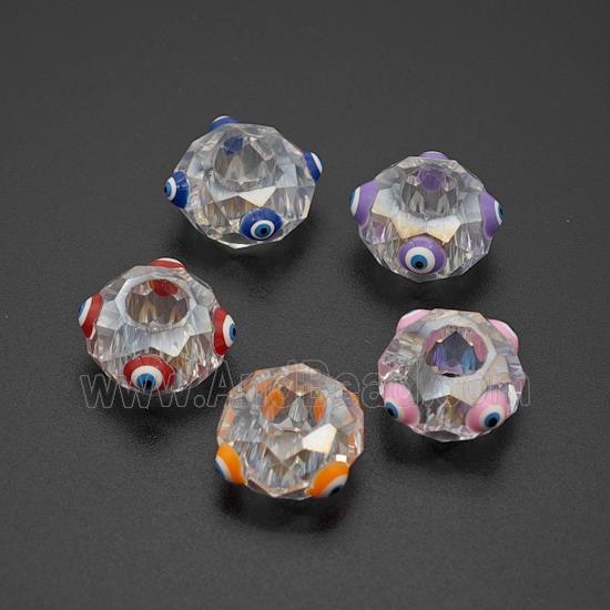 Crystal Glass Rondelle Beads With Evil Eye Enamel Large Hole Faceted Mixed