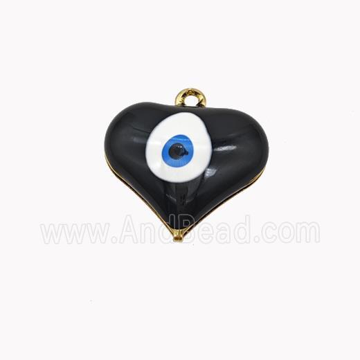 Copper Heart Pendant With Evil Eye Black Enamel Gold Plated