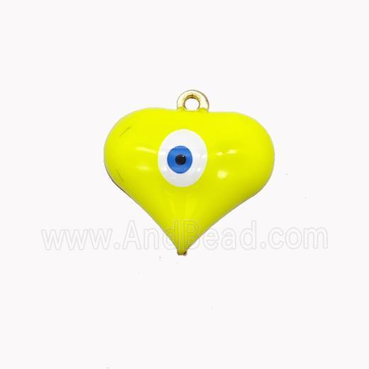 Copper Heart Pendant With Evil Eye Yellow Enamel Gold Plated