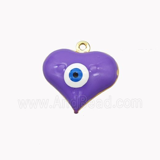 Copper Heart Pendant With Evil Eye Lavender Enamel Gold Plated