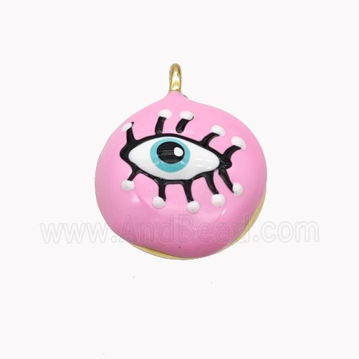 Copper Eye Pendant Pink Enamel Gold Plated