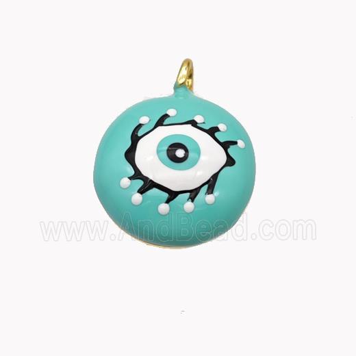 Copper Eye Pendant Green Enamel Gold Plated