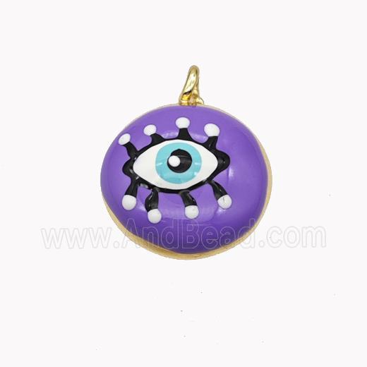 Copper Eye Pendant Lavender Enamel Gold Plated