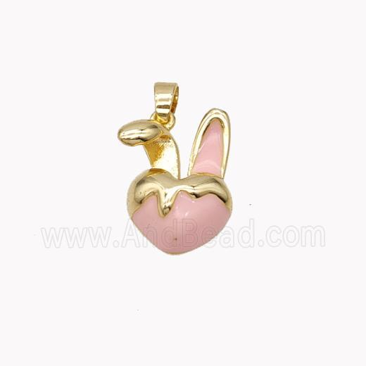 Copper Rabbit Pendant Pink Enamel Gold Plated