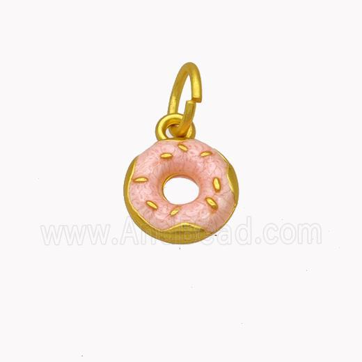 Copper Donut Pendant Pink Enamel Gold Plated