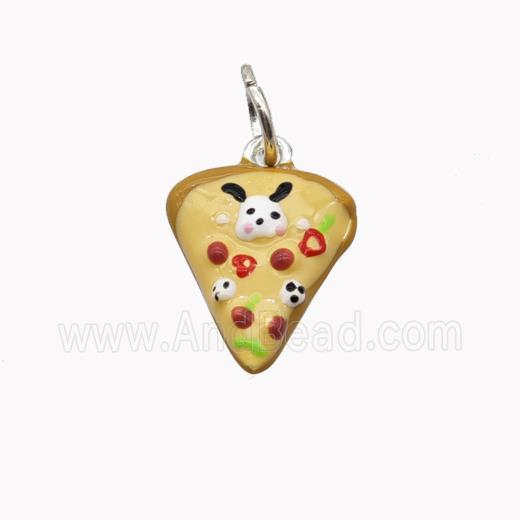 Pizza Charms Copper Pendant Coffee Enamel Platinum Plated