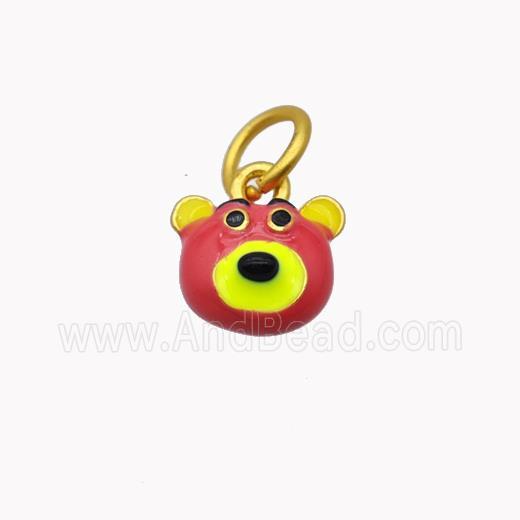 Copper Bear Pendant Red Enamel Gold Plated