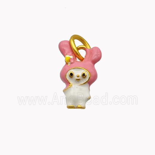 Copper Rabbit Pendant Pink Enamel Gold Plated