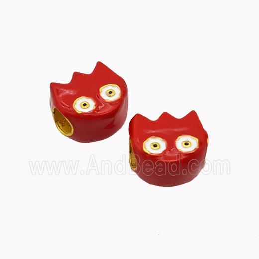 Copper Emoji Beads Red Enamel Large Hole Gold Plated