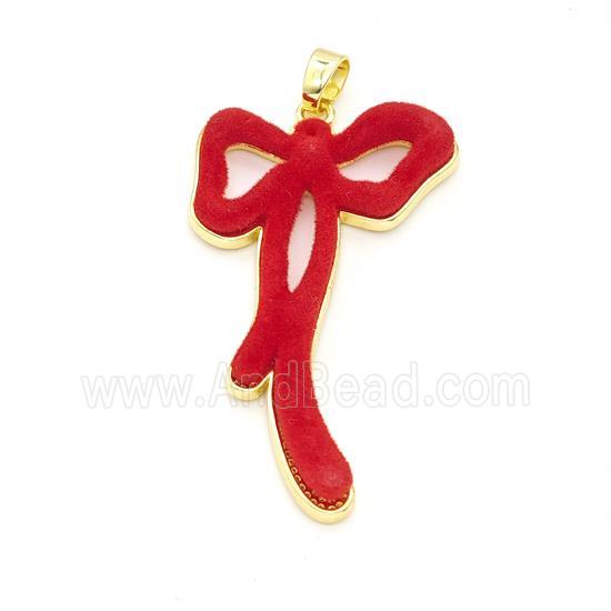 Copper Bowknot Pendant Pave Red Resin Gold Plated