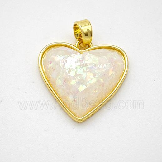 Copper Heart Pendant Pave White Fire Opal Gold Plated