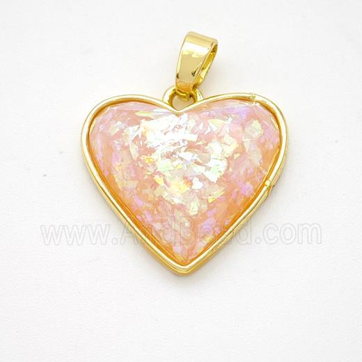 Copper Heart Pendant Pave Pink Fire Opal Gold Plated