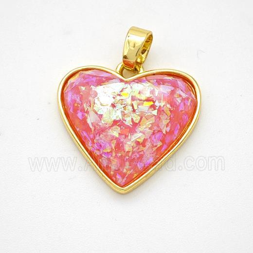 Copper Heart Pendant Pave Red Fire Opal Gold Plated