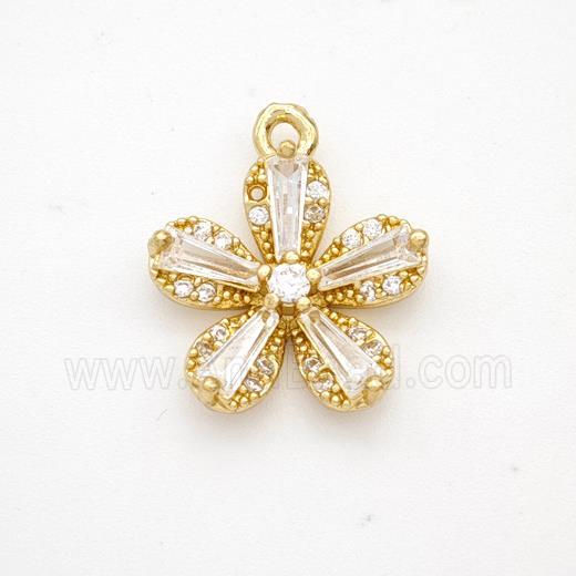 Copper Flower Pendant Pave Crystal Glass Zirconia Gold Plated