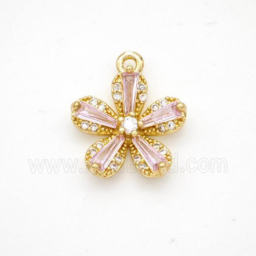 Copper Flower Pendant Pave Pink Crystal Glass Zirconia Gold Plated