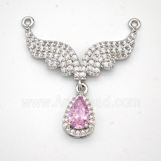 Copper Angle Wings Pave Zirconia 2loops Platinum Plated