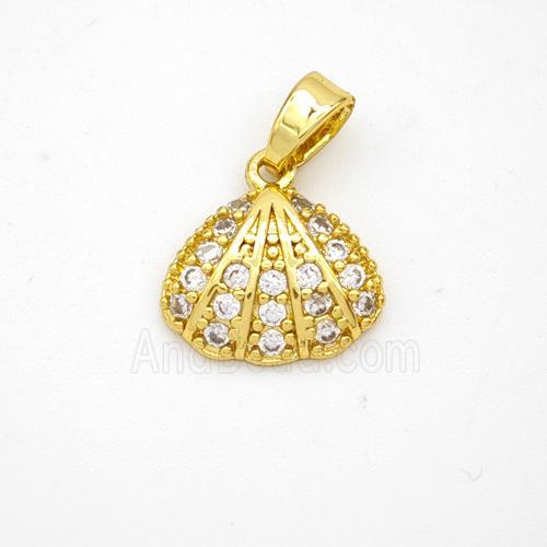 Copper Scallop Shell Pendant Pave Zirconia Gold Plated