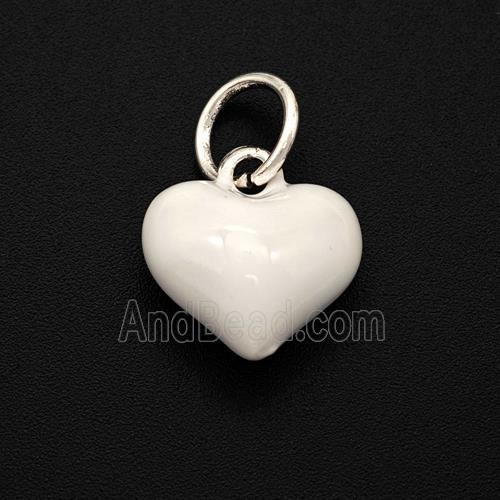 Copper Heart Pendant White Enamel Platinum Plated