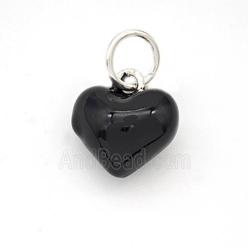 Copper Heart Pendant Black Enamel Platinum Plated