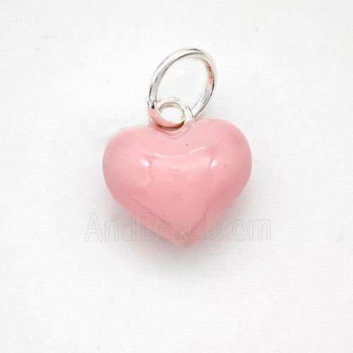 Copper Heart Pendant Pink Enamel Platinum Plated