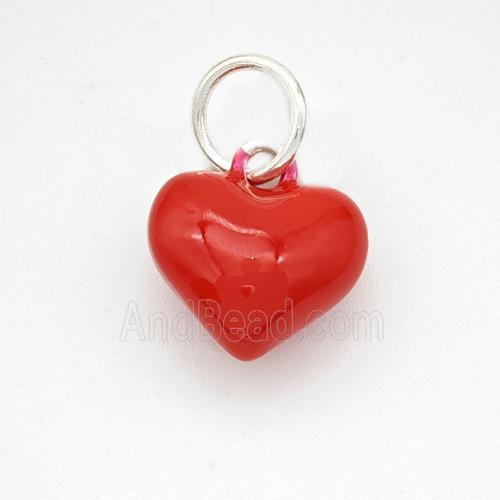 Copper Heart Pendant Red Enamel Platinum Plated