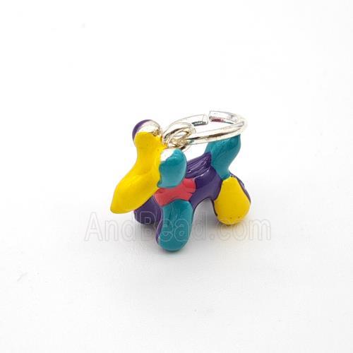 Copper Dog Pendant Multicolor Enamel Platinum Plated