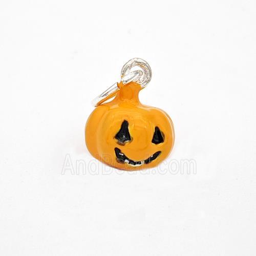 Halloween Pumpkin Charms Copper Pendant Orange Enamel Platinum Plated