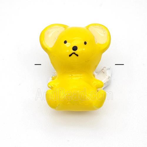 Copper Bear Beads Yellow Enamel Platinum Plated