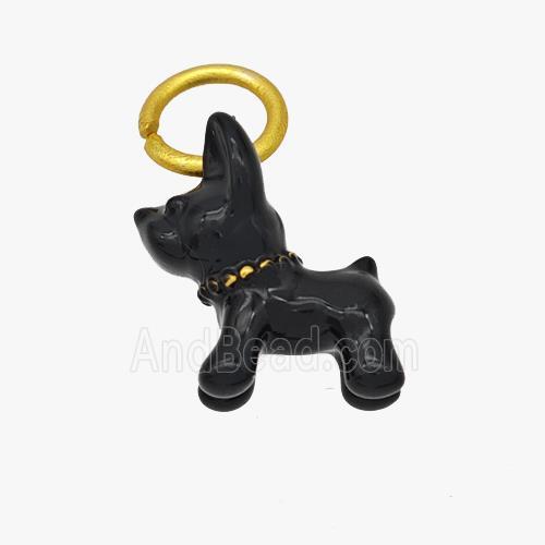 Copper Dog Pendant Black Enamel Gold Plated