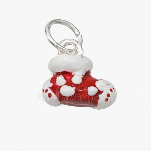 Christmas Stocking Pendant Copper Pendant Green Enamel Platinum Plated