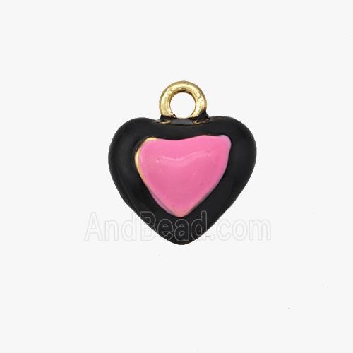 Copper Heart Pendant Black Pink Enamel Gold Plated