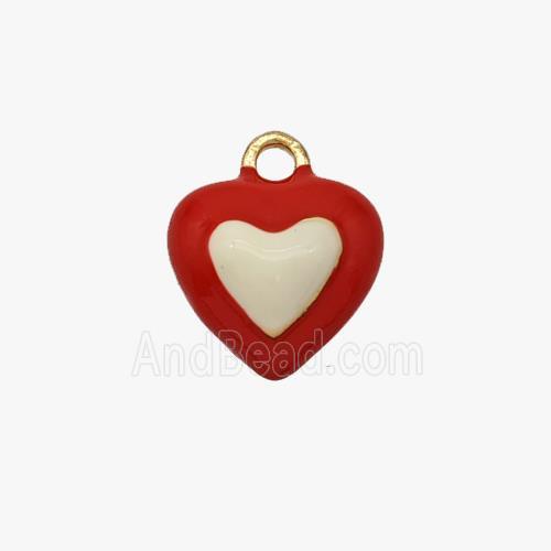 Copper Heart Pendant Red White Enamel Gold Plated