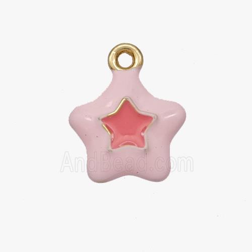 Copper Star Pendant White Pink Enamel Gold Plated