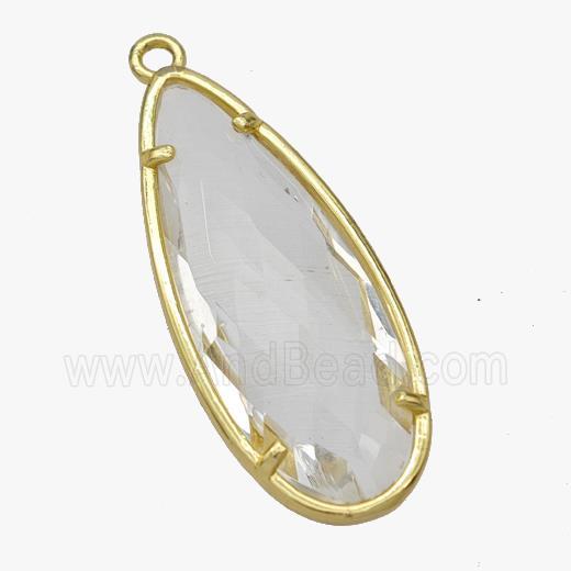 Crystal Glass Teardrop Pendant Faceted Gold Plated