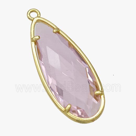 Pink Crystal Glass Teardrop Pendant Faceted Gold Plated