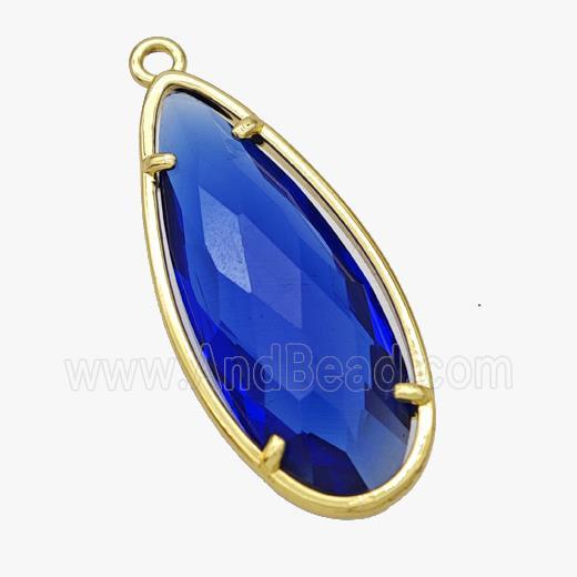 Deepblue Crystal Glass Teardrop Pendant Faceted Gold Plated