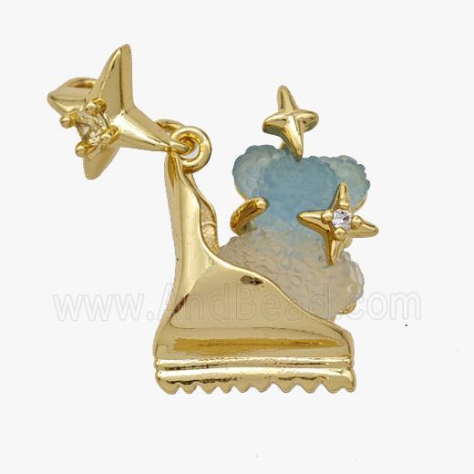 Copper Roller Saktes Pendant Pave Acrylic Bear Gold Plated