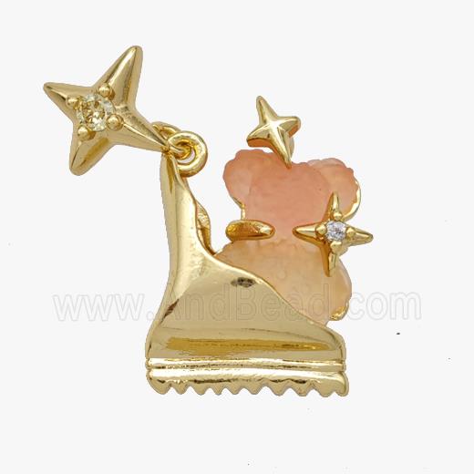 Copper Roller Saktes Pendant Pave Acrylic Bear Gold Plated