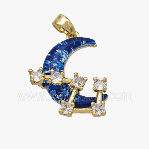 Copper Moon Pendant Pave Acrylic Zirconia Gold Plated