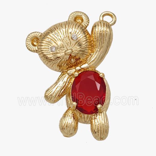 Copper Bear Pendant Pave Red Crystal Glass Gold Plated