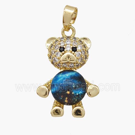 Copper Bear Pendant Pave Acrylic Zirconia Gold Plated